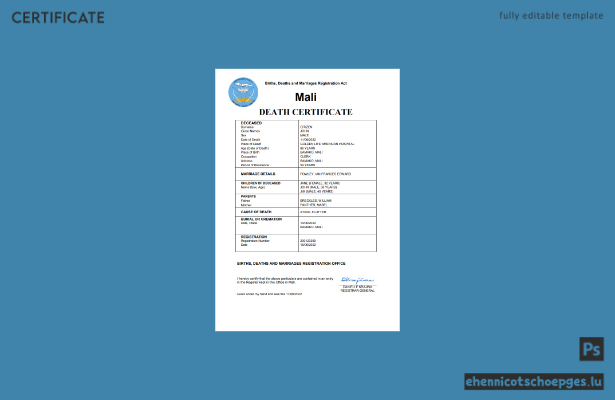 Mali Personenstandsurkunde (Sterbeurkunde) – Beispiel-Word- und PDF-Datei